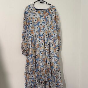 Joie Floral V-Neck Dress- Blue, Orange, Cream